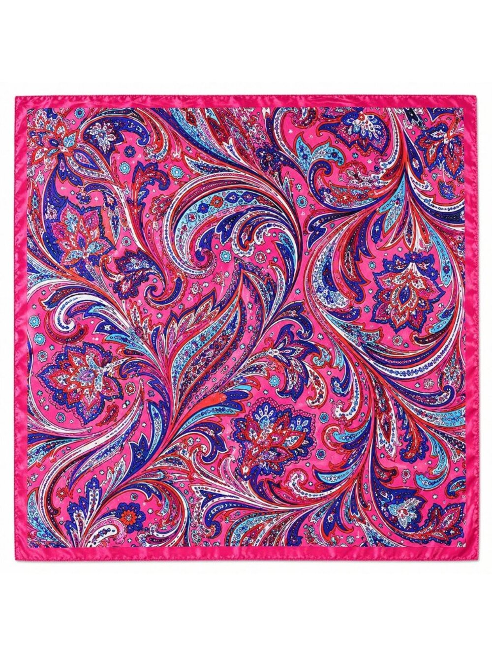Fuchsia Pink Multicolor Paisley Wild Rag Scarf 35x35 Satin Western Cowgirl